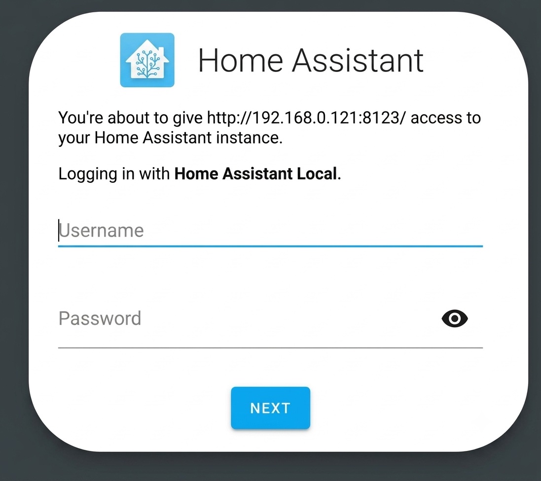 Home Assistant local login screen for the Hass.io instance