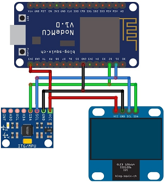 Sample wiring diagram for NodeMCU MPU6050 and OLED