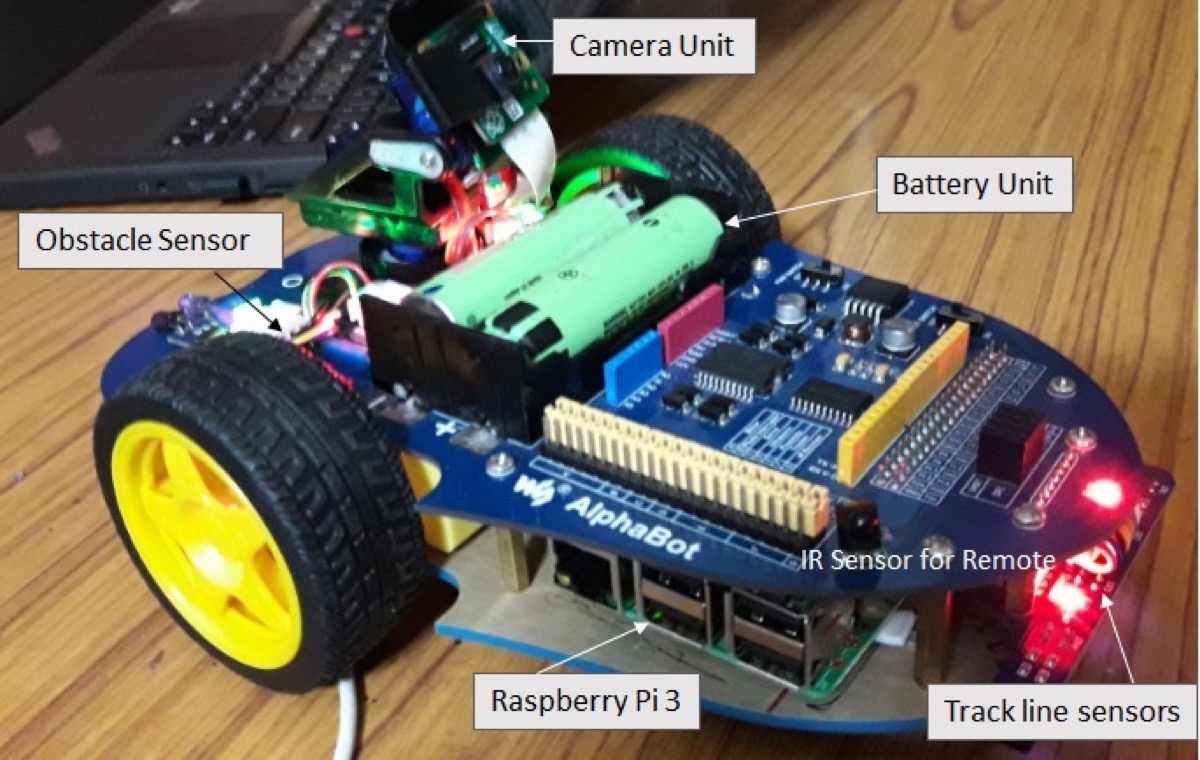 Home surveillance Alphabot robot with camera and sensors